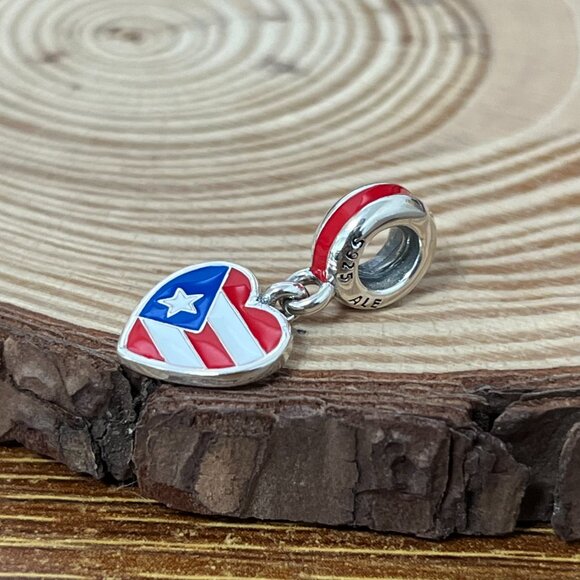 Pandora Puerto Rico Flag Heart Dangle Charm S925 Silver Jewelry- Gifts - Picture 2 of 4